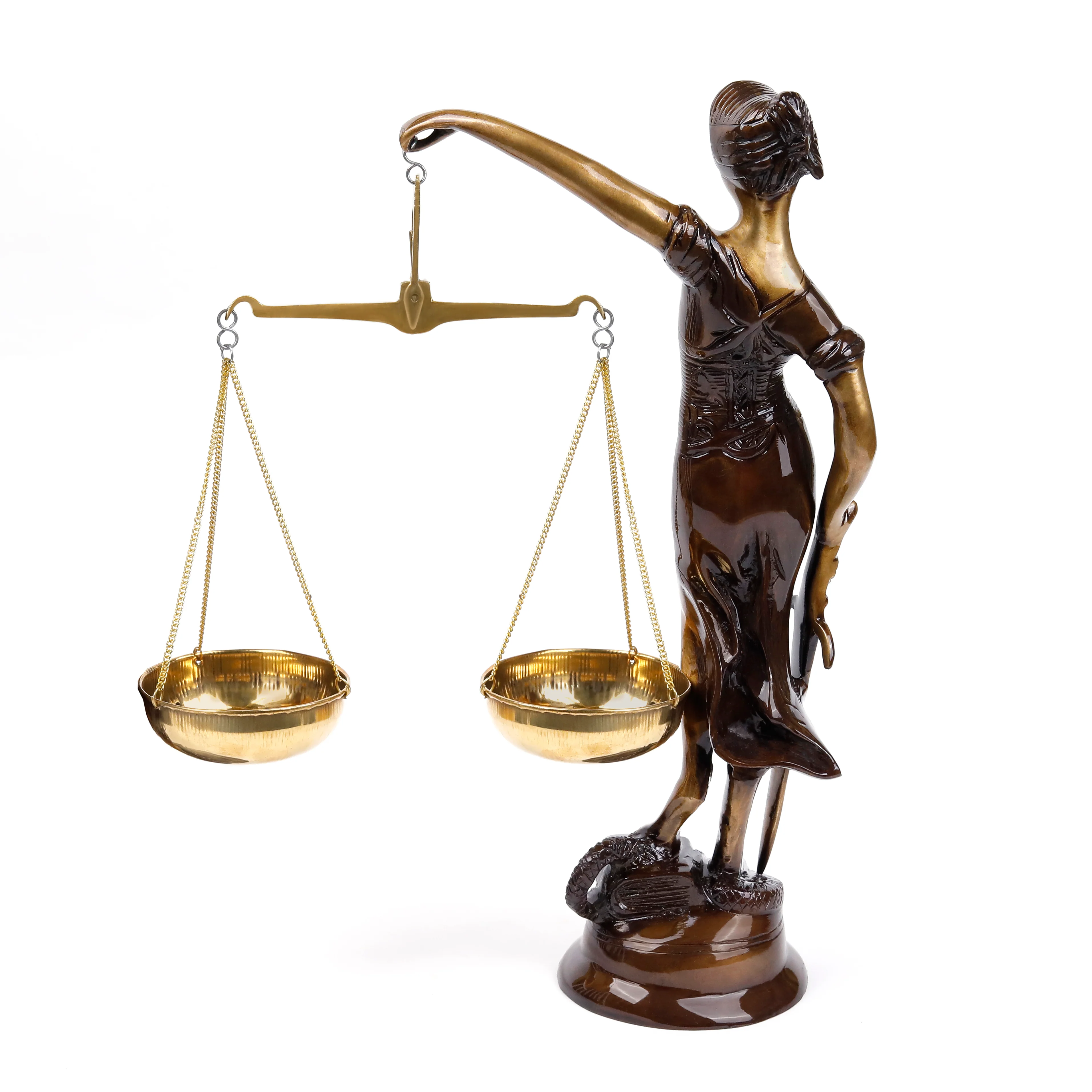 Brass Lady Justice Statue with Scale & Sword – Antique Brown Figurine - Image 3