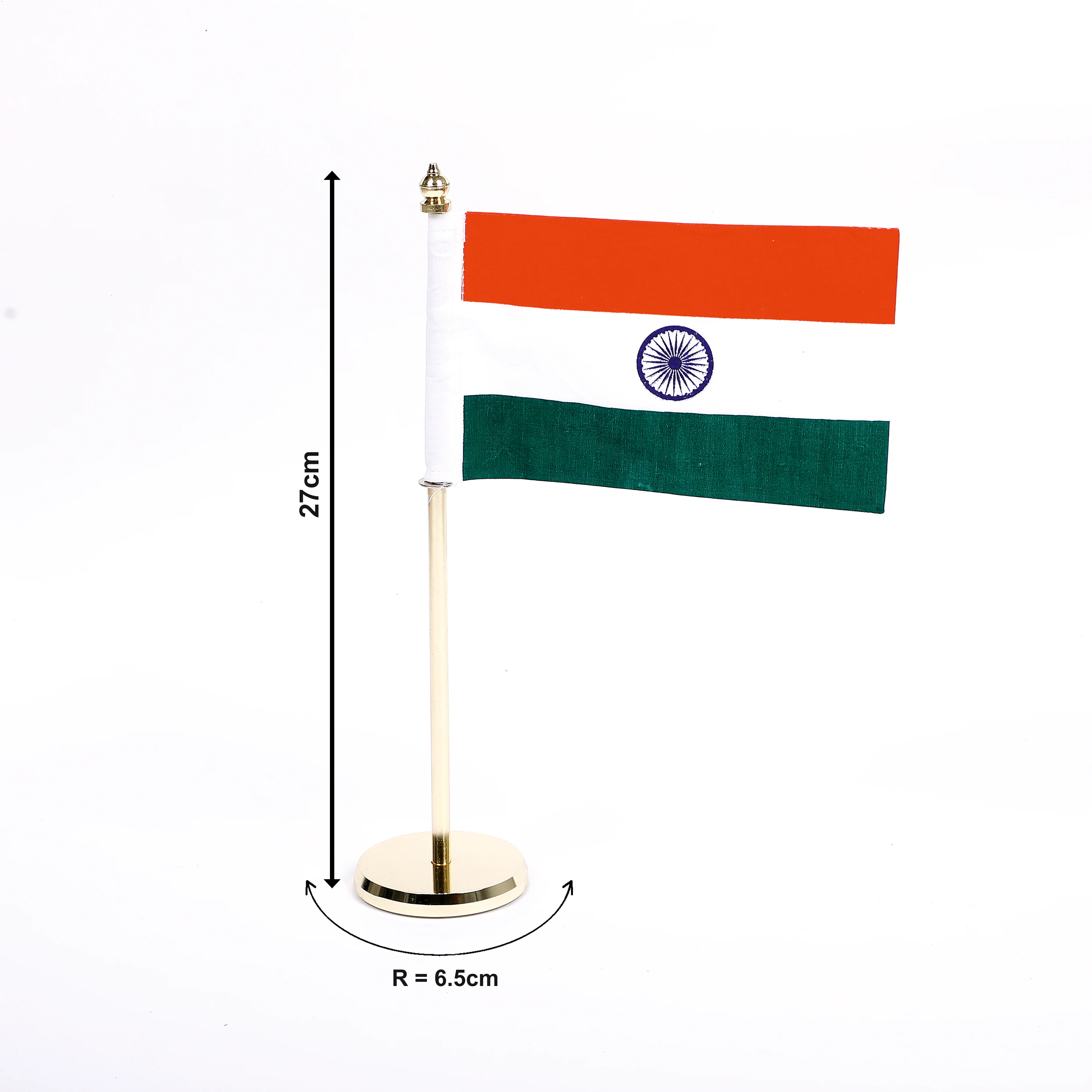 Table Top Indian National Flag – Golden Rod & Base | Premium Khadi Fabric - Image 3